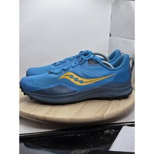 Mens Size 11.5  Saucony Peregrine 12 Blue Yellow Athletic Running Shoes Sneakers